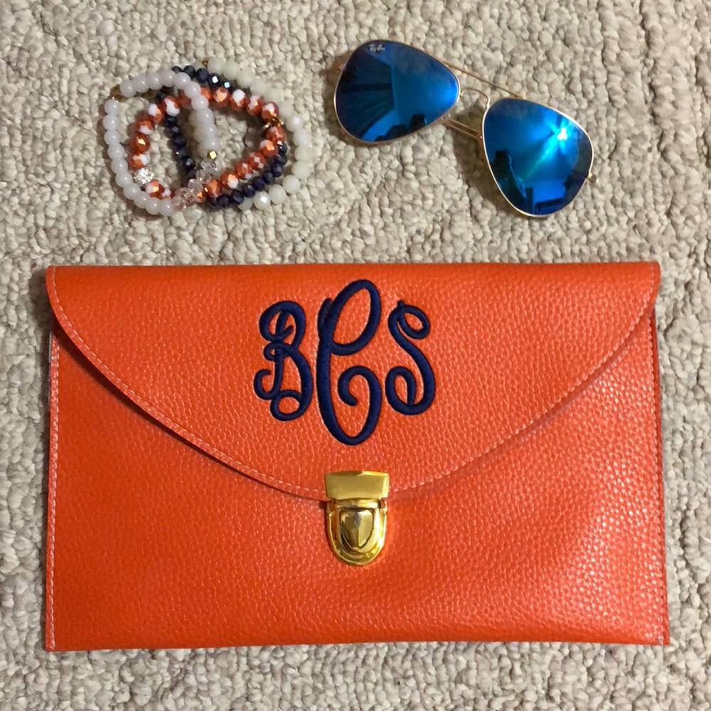 Orange and blue clutch with BCS monogram!